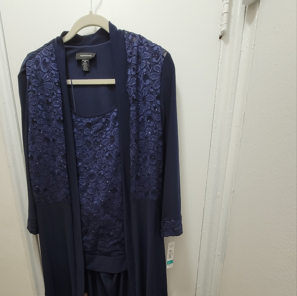 R&M Richards 2-piece Navy Blue Lace Pant Set, Size 16